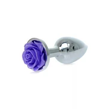   Anal plug Anatómiás, fém hűtő-melegítő 7 cm lila rózsa díszítéssel