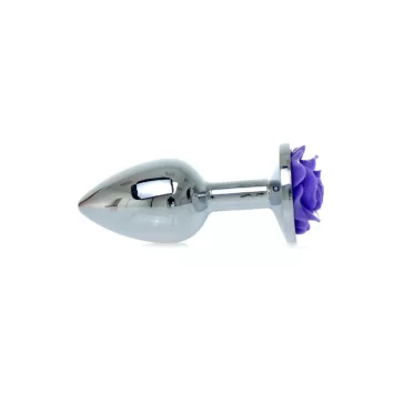   Anal plug Anatómiás, fém hűtő-melegítő 7 cm lila rózsa díszítéssel