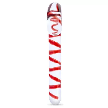   Candyred Dildó Candy cane forma 18 cm piros átlátszó üveg