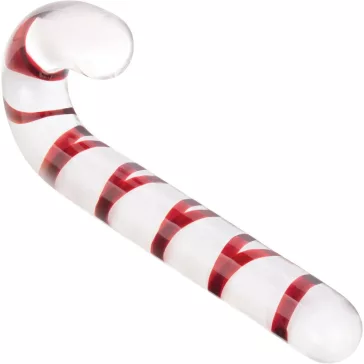   Candyred Dildó Candy cane forma 18 cm piros átlátszó üveg