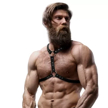   Fetish - prémium öko-bőr mellkaspánt férfiaknak dupla támogatással