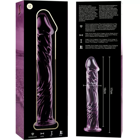 Ibiza Nebula 12 – prémium üveg dildó, rózsaszín, 17 cm